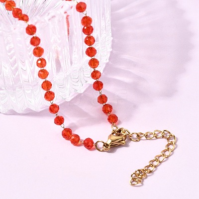 304 Stainless Steel with Glass Faceted Rondelle Bead Handmade Link Chain Birth Stone Necklaces for Women NJEW-G195-01G-02-1