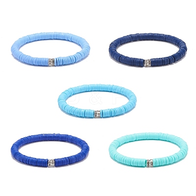 5Pcs 5 Colors Handmade Polymer Clay Heishi Surfer Stretch Bracelet Sets BJEW-JB08691-1