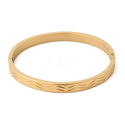 Chevron Engraved 304 Stainless Steel Hinged Bangles BJEW-D408-28G-1