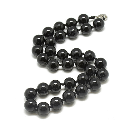 Natural Dyed & Heated Black Agate Beaded Necklaces NJEW-S404-02-1