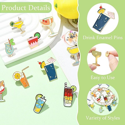 10Pcs 10 Styles Mixed Drink Enamel Pins JEWB-CJ0003-30-1