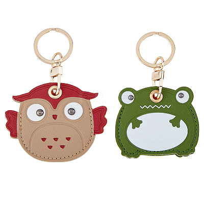 2Pcs 2 Style Owl & Frog Imitation Leather Anti-Lost Protection Covers AJEW-HY0001-22-1