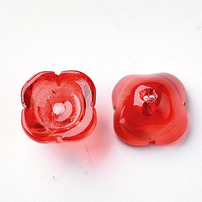 4-Petal Transparent Spray Painted Glass Bead Caps X-GGLA-S054-009A-03-1