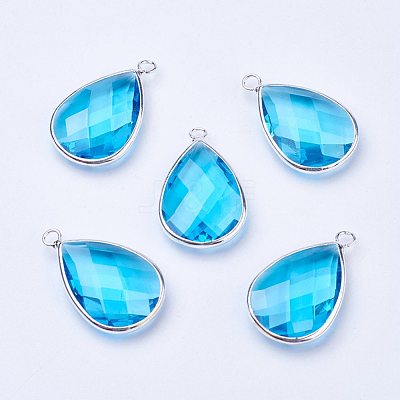 Silver Color Plated Brass Glass Teardrop Pendants X-GLAA-M006-A-17S-1