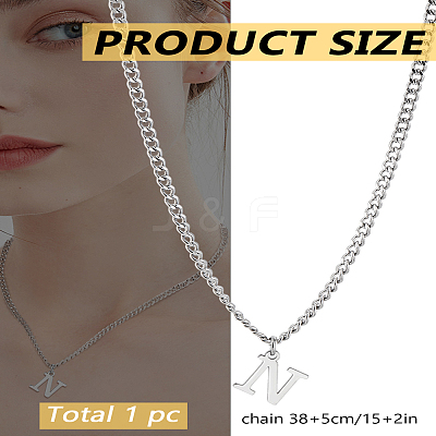 1Pc 304 Stainless Steel Letter Pendant Necklaces NJEW-LP0001-33N-P-1