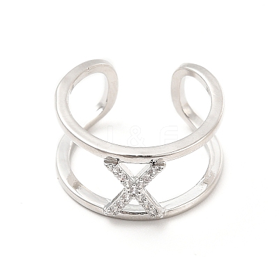 Clear Cubic Zirconia Initial Letter Open Cuff Ring RJEW-A012-01P-X-1