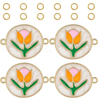 6Pcs Brass Colorful Enamel Connector Charms FIND-CN0001-24-1