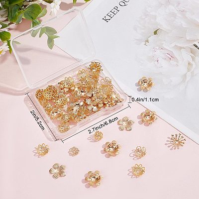 80Pcs 8 Style Brass Bead Caps KK-BBC0003-50-1