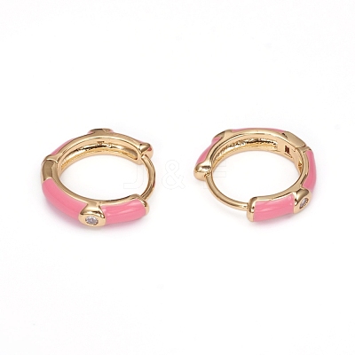 Brass Micro Pave Clear Cubic Zirconia Huggie Hoop Earrings EJEW-I240-02-1