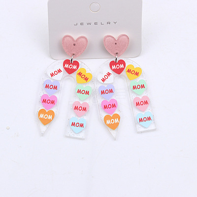 Heart & Pencil Acrylic Stud Dangle Earrings FS-WG3499D-03-1