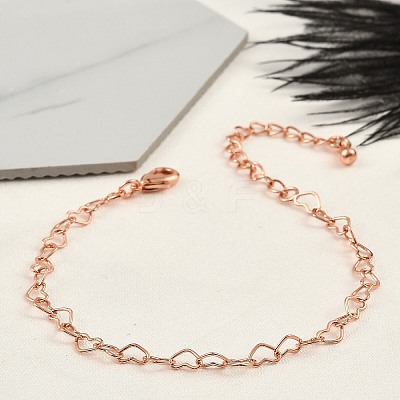 Brass Heart Link Bracelets for Women BJEW-G735-07RG-1