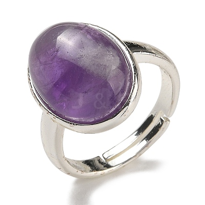 Natural Amethyst Oval Adjustable Rings RJEW-K371-07S-19-1