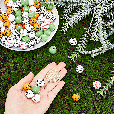 100Pcs 5 Style Painted Natural Wood European Beads WOOD-SC0001-40-1