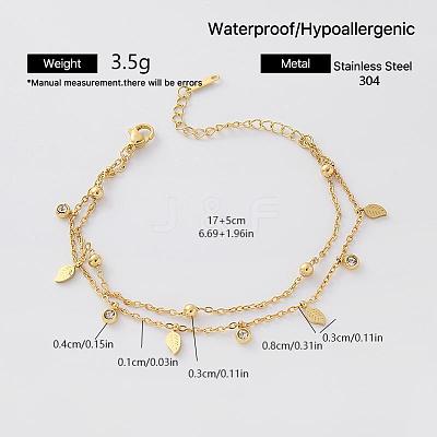 304 Stainless Steel Pave Clear Cubic Zirconia Charm 2-Strand Bracelets for Women QD8727-5-1