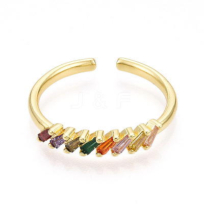 Brass Micro Pave Cubic Zirconia Cuff Rings for Women KK-T070-109-1