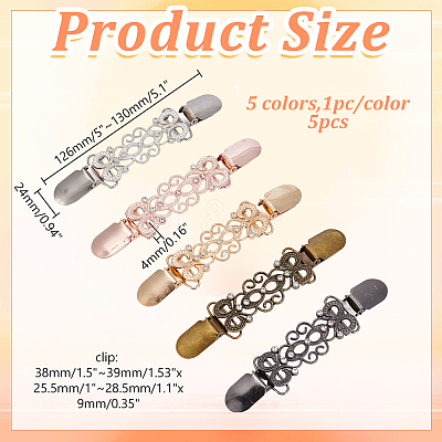 5Pcs 5 Colors Zinc Alloy with Crystal Rhinestone Cardigan Clips AJEW-AR0005-30-1