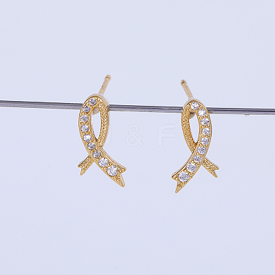 Exquisite Brass Clear Cubic Zirconia Ribbon Stud Earrings EE4607-1