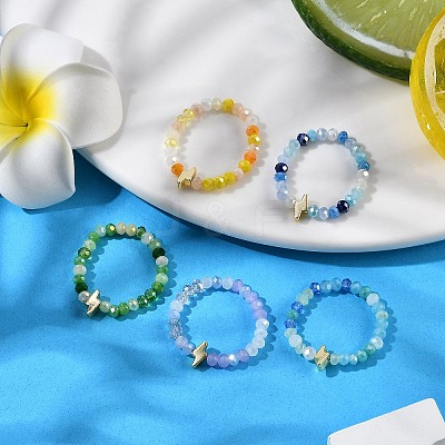 Lightning Bolt Non-magnetic Synthetic Hematite & Glass Beaded Stretch Rings RJEW-JR00784-1