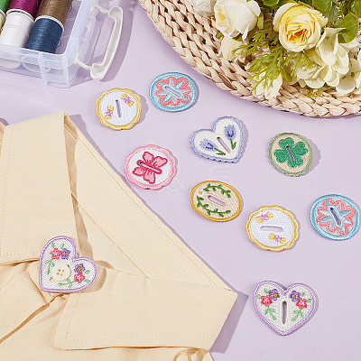 14Pcs 2 Bags Oval/Heart/Flat Round Polyester Embroidery Sew On Patches PATC-CY0001-75-1