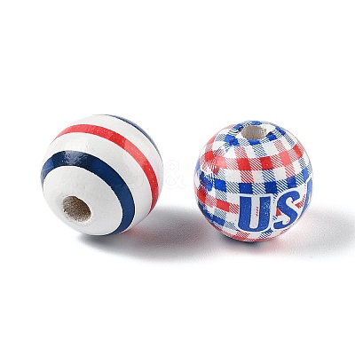 32Pcs 8 Style Independence Day Theme Wood European Beads WOOD-FP0001-03-1