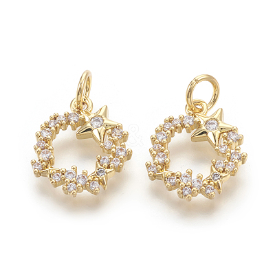 Brass Micro Pave Cubic Zirconia Charms KK-F774-09G-NR-1