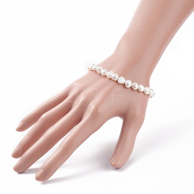Natural Pearl Beaded Bracelet with Brass Paperclip Chains for Women BJEW-JB07920-01-1