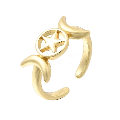 Brass Open Cuff Rings for Women RJEW-K322-01G-1