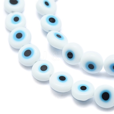 Handmade Evil Eye Lampwork Flat Round Bead Strands X-LAMP-L058-8mm-14-1