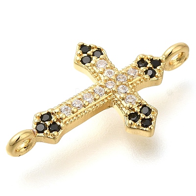 Brass Pave Black & Clear Cubic Zirconia Connector Charms KK-M101-02D-G01-1