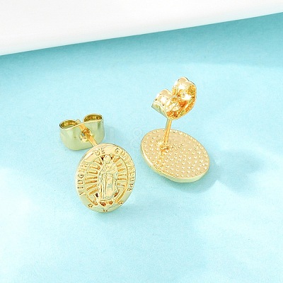 Religion Brass Stud Earrings EJEW-F405-23G-1