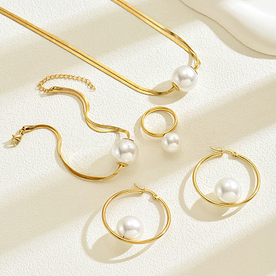 201 Stainless Steel Snake Bone Chain Bracelets & Earrings & Necklaces & Rings Sets RR0582-1