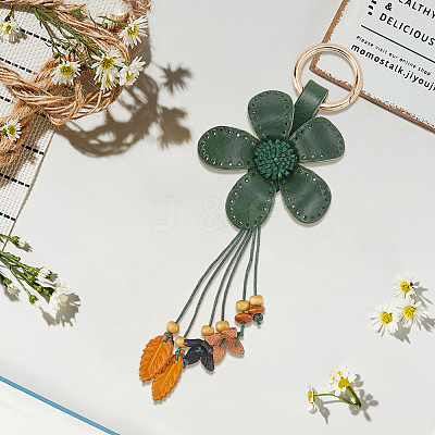Leather and Alloy Keychain HJEW-WH20022-04B-10-1
