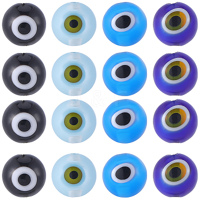 60Pcs 4 Colors Handmade Evil Eye Lampwork Round Beads LAMP-SC0001-81-1