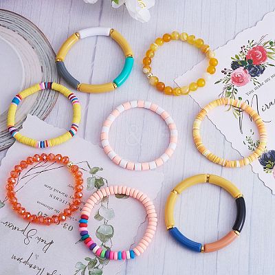 8Pcs 6 Style Synthetic Imperial Jasper & GLass Beaded Stretch Bracelets Set BJEW-SW00086-02-1