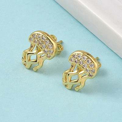 Brass Micro Pave Clear Cubic Zirconia Stud Earrings EJEW-A145-03A-G-1