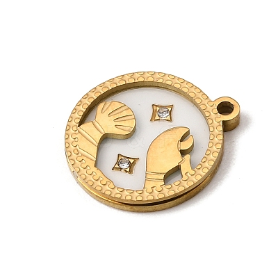 12 Constellations 304 Stainless Steel & Natural Shell & Rhinestone Pendants SA-CBAA9A2-06G-06-1