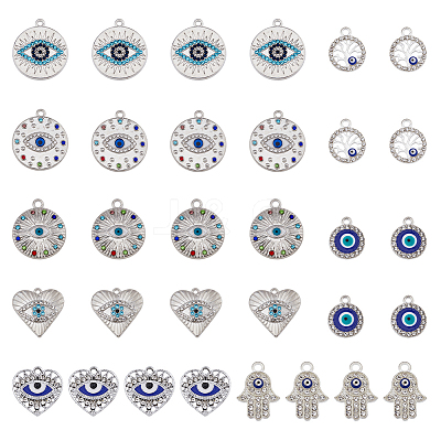 32Pcs 8 Style Evil Eye Alloy Enamel Pendants PALLOY-DC0001-24-1