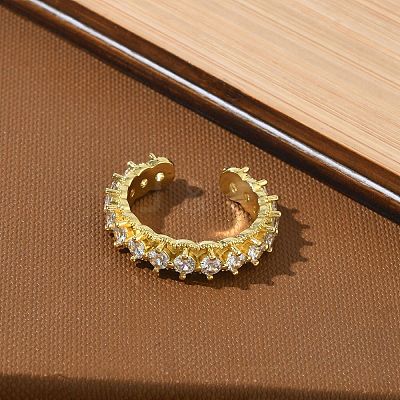 Brass Micro Pave Cubic Zirconia Cuff Open Rings for Women RJEW-C163-07G-1