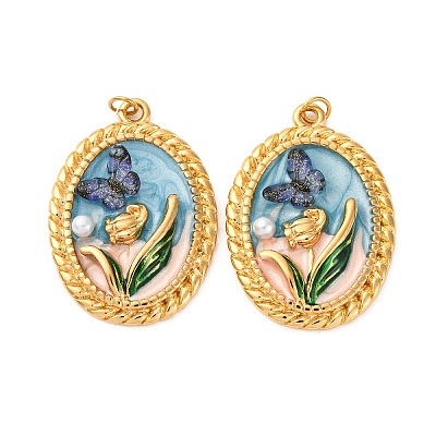 304 Stainless Steel Enamel Pendants STAS-U061-48G-01-1