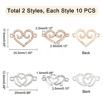20Pcs 2 Colors Alloy Crystal Rhinestone Links ALRI-PH0001-22-1