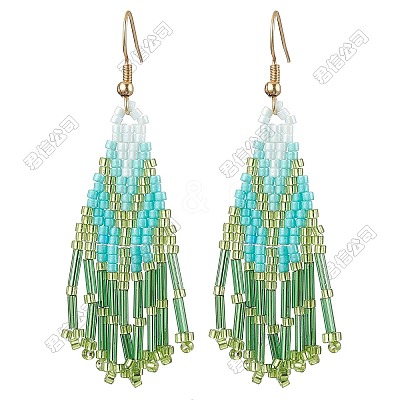 3 Pairs 304 Stainless Steel Glass Seed Beads Tassel Dangle Earrings EJEW-FS00071-1