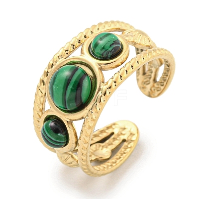 Ion Plating(IP) 304 Stainless Steel Synthetic Malachite Cuff Rings G-Z056-06G-03-1