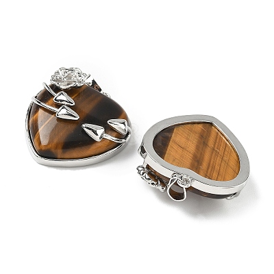Natural Tiger Eye Heart Pendants G-S391-01P-F-1