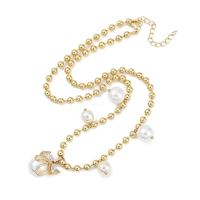 Rack Plating Brass Micro Pave Clear Cubic Zirconia Bowknot Pendant Ball Chain Necklaces NJEW-P317-04G-1