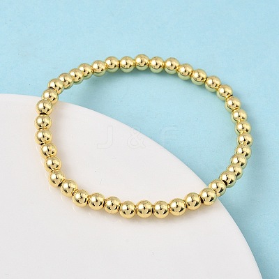 Brass Round Beaded Stretch Bracelets for Men Women BJEW-B148-05C-G-1