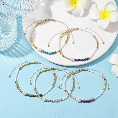 5Pcs Natural Gemstone Beaded Bracelets BJEW-JB10212-1