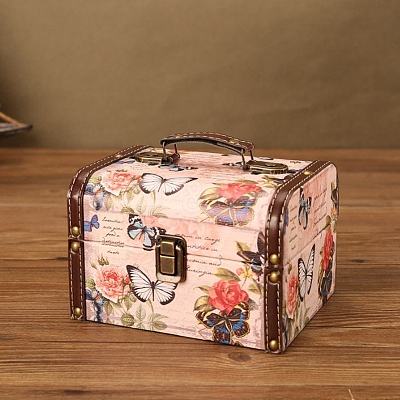 Retro Printed Imitation Leather Jewelry Storage Boxs with Handle PW-WG64239-01-1