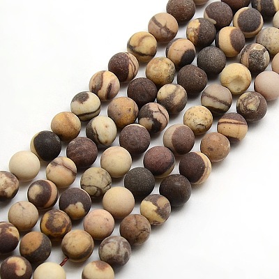 Frosted Natural Zebra Jasper Round Bead Strands G-M064-6mm-03-1