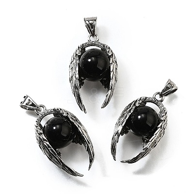 Natural Obsidian Round Pendants G-K339-03AS-07-1