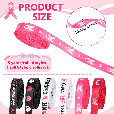 6 Rolls 6 Styles Ribbon Theme Polyester Ribbon/Heart/Word Printed Ribbon OCOR-PH0005-32-1